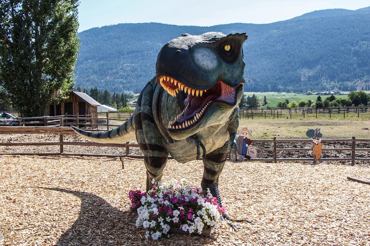 decoration dinosaure le T-Rex et ses fleurs